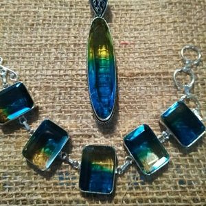 Bi-Color Tourmaline GEMSTONE  925 Silver Pendant 3